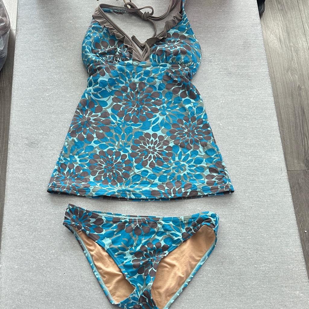 Floral Blue And Brown Women's Swim Set